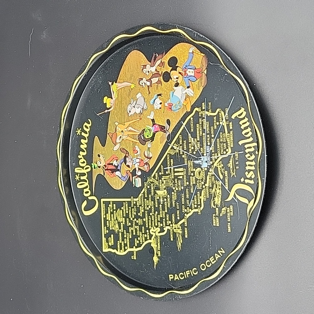 Disney Disneyland California Vintage Black Tray- Mickey, Donald, Goofy, Map
